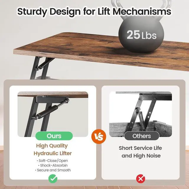 Alt view image 6 of 7 - 31.5" Lift Top Coffee Table with Storage, Square Coffee Tables for Living Room, Farmhouse Coffee Table with Large Hidden Storage Compartment and Adjustable Shelves, Black
