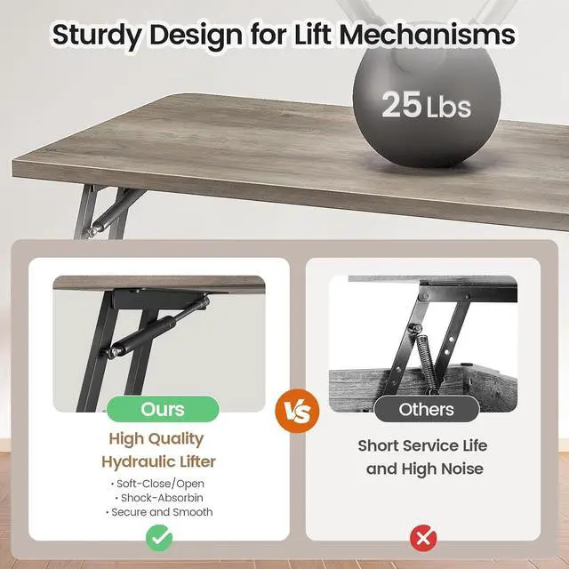 Alt view image 6 of 7 - 31.5" Lift Top Coffee Table with Storage, Square Coffee Tables for Living Room, Farmhouse Coffee Table with Large Hidden Storage Compartment and Adjustable Shelves, Grey