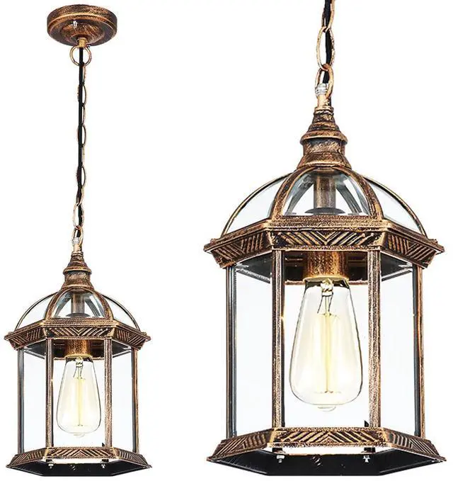 Main image of Outdoor Pendant Lights for Porch, Vintage Bronze Exterior Hanging Lantern Anti-Rust Aluminum Hanging Lights with Clear Glass Shade Waterproof Pendant Light for Front Door Foyer Entryway