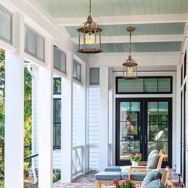 Alt view image 2 of 7 - Outdoor Pendant Lights for Porch, Vintage Bronze Exterior Hanging Lantern Anti-Rust Aluminum Hanging Lights with Clear Glass Shade Waterproof Pendant Light for Front Door Foyer Entryway