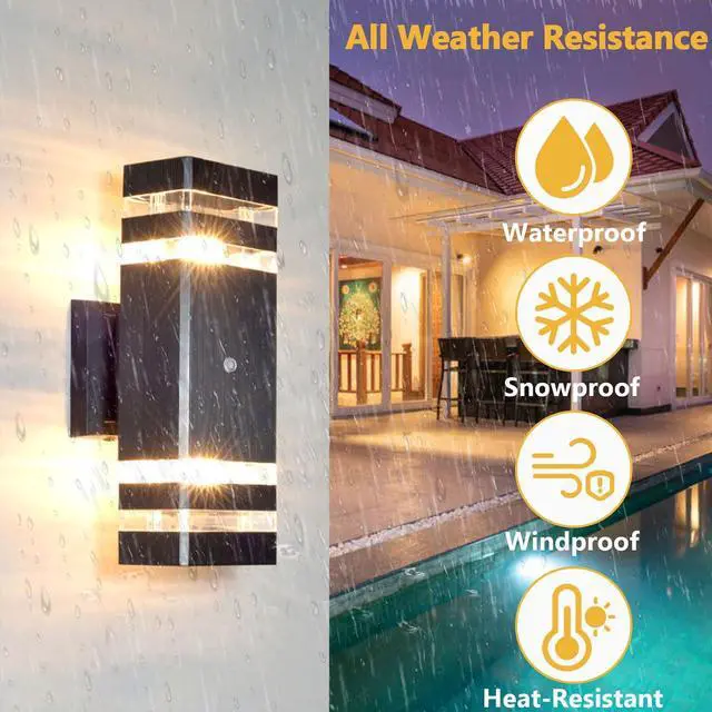 Alt view image 3 of 7 - 2 Pack Dusk to Dawn Outdoor Wall Lights, Up and Down Exterior Sconce Light Fixture Modern Wall Mount Outdoor Front Porch Light Aluminum Waterproof Outdoor Sconce for House Porch Garage
