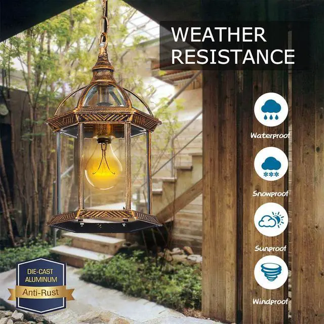 Alt view image 3 of 7 - Outdoor Pendant Lights for Porch, Vintage Bronze Exterior Hanging Lantern Anti-Rust Aluminum Hanging Lights with Clear Glass Shade Waterproof Pendant Light for Front Door Foyer Entryway