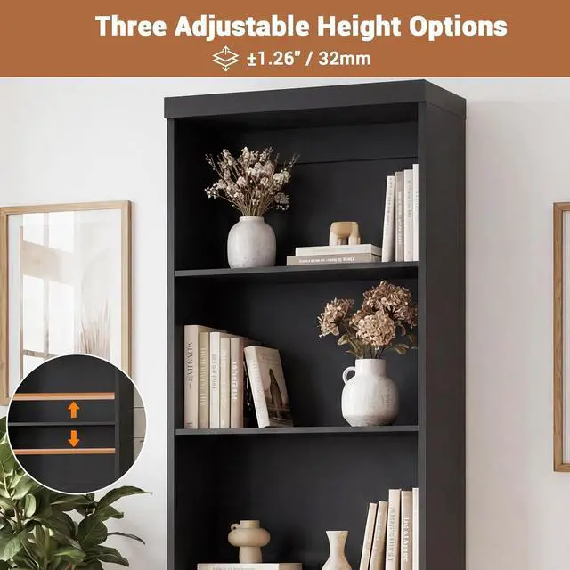 Alt view image 4 of 7 - 80" Bookshelf with 3 Drawers, Tall Bookcase with Thickened Top Panel and 3-Tier Open Shelves, Tall Storage Cabinet for Home Office, Living Room, Black