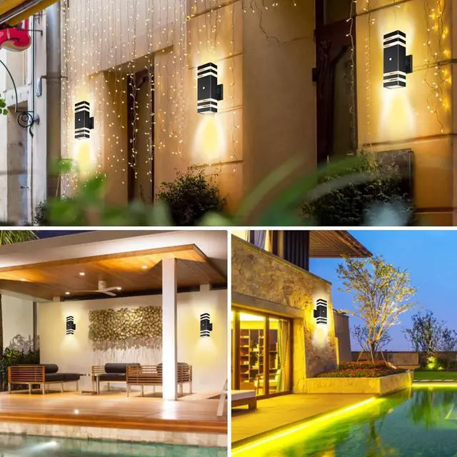 Alt view image 7 of 7 - 2 Pack Dusk to Dawn Outdoor Wall Lights, Up and Down Exterior Sconce Light Fixture Modern Wall Mount Outdoor Front Porch Light Aluminum Waterproof Outdoor Sconce for House Porch Garage