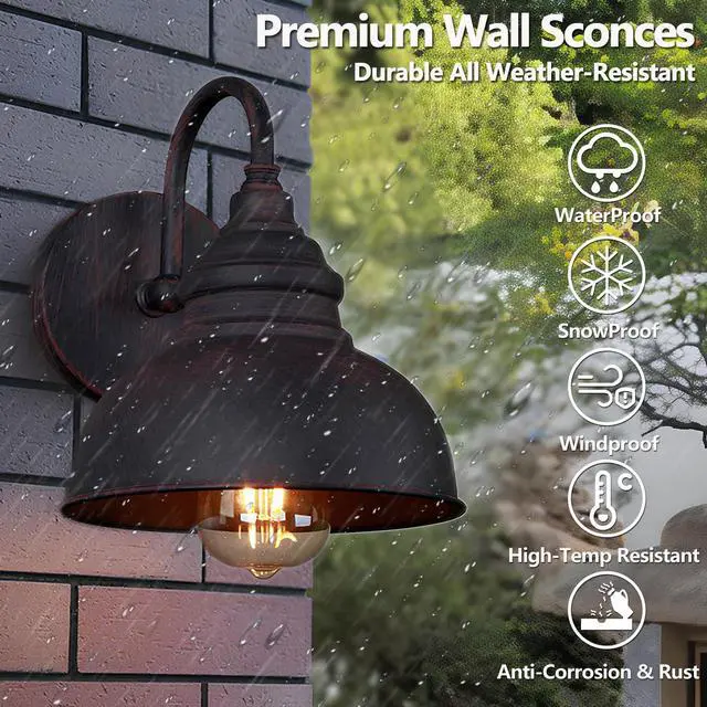 Alt view image 3 of 7 - 2-Pack Outdoor Gooseneck Wall Sconce, Rustic Farmhouse Exterior Barn Light Antique Copper Finish Wall Mount Light Vintage Wall Lighting Fixture E26 Waterproof Wall Lantern for Garage Patio