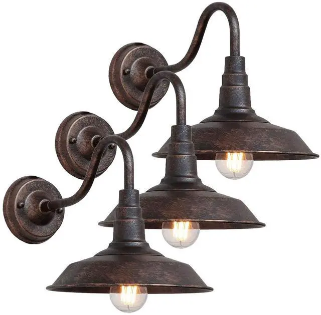 Main image of 3-Pack Outdoor Gooseneck Barn Light 10" Retro Exterior Wall Light Iron Art Dome Farmhouse Wall Sconces Anti-Rust Waterproof Outdoor Light for House Porch Garage Entryway