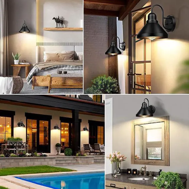 Alt view image 4 of 7 - Vintage Outdoor Wall Sconce 8 Inch Gooseneck Barn Light Anti-Rust Waterproof Wall Mount Porch Lights Farmhouse Exterior Wall Light for Garage Patio Doorway(Black)