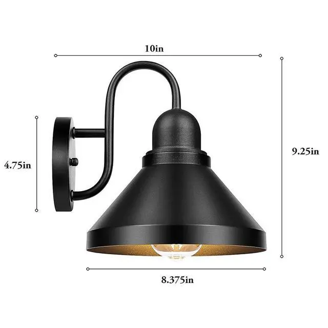 Alt view image 7 of 7 - Vintage Outdoor Wall Sconce 8 Inch Gooseneck Barn Light Anti-Rust Waterproof Wall Mount Porch Lights Farmhouse Exterior Wall Light for Garage Patio Doorway(Black)