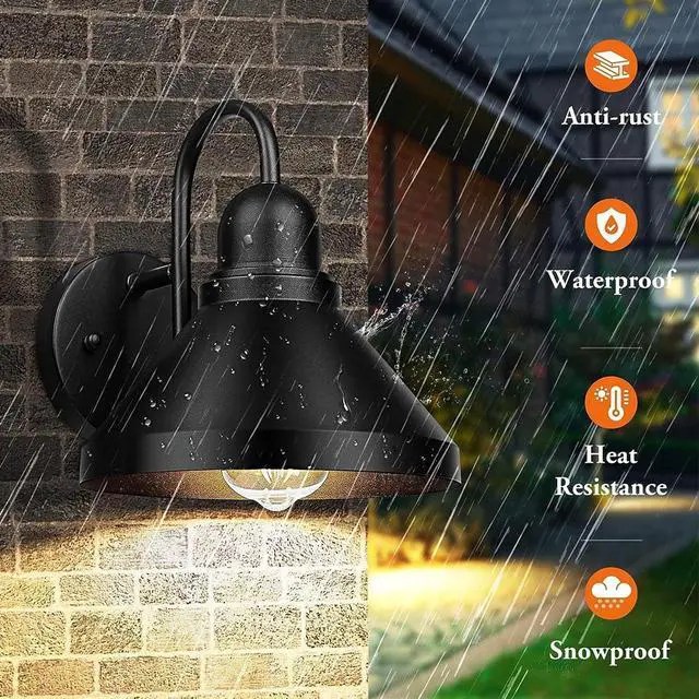 Alt view image 3 of 7 - Vintage Outdoor Wall Sconce 8 Inch Gooseneck Barn Light Anti-Rust Waterproof Wall Mount Porch Lights Farmhouse Exterior Wall Light for Garage Patio Doorway(Black)