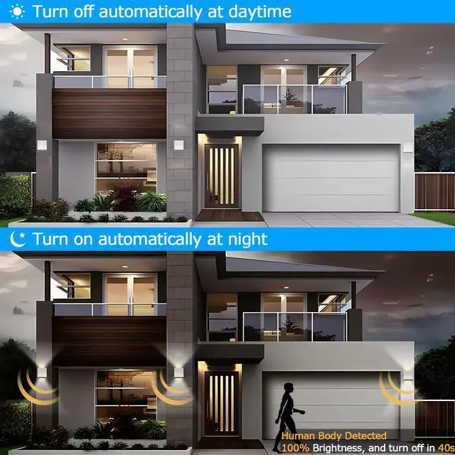 Alt view image 2 of 7 - LED Outdoor Wall Sconces, IP65 Waterproof Motion Sensor Outdoor Wall Light 10W 3000K Square Up and Down Exterior Light Fixtures Adjustable White Aluminum Porch Light for Patio Garage 2 Pack