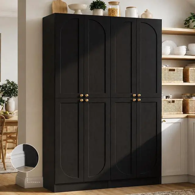 Main image of 80" Kitchen Pantry, Extra Tall Arch Storage Cabinet with 8 Soft Close Doors and Adjustable Shelves, Freestanding Wood Cupboard with Seamless Fit Wall for Dining Living Room Bathroom Furniture