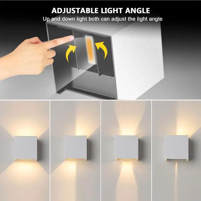 Alt view image 4 of 7 - LED Outdoor Wall Sconces, IP65 Waterproof Motion Sensor Outdoor Wall Light 10W 3000K Square Up and Down Exterior Light Fixtures Adjustable White Aluminum Porch Light for Patio Garage 2 Pack