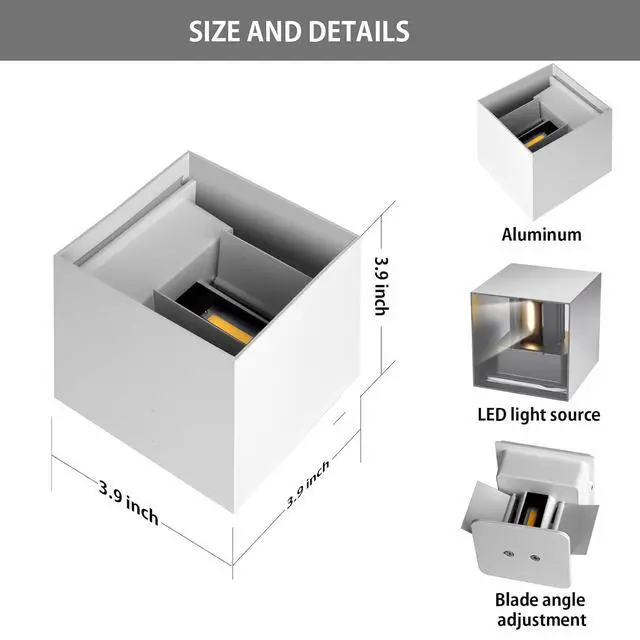 Alt view image 6 of 7 - LED Outdoor Wall Sconces, IP65 Waterproof Motion Sensor Outdoor Wall Light 10W 3000K Square Up and Down Exterior Light Fixtures Adjustable White Aluminum Porch Light for Patio Garage 2 Pack