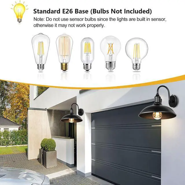 Alt view image 3 of 7 - 2-Pack Dusk to Dawn Outdoor Wall Sconces, Exterior Gooseneck Barn Light Fixtures Waterproof Black Farmhouse Outdoor Wall Lights Outside Wall Mount Light Fixture for Porch House Garage Patio