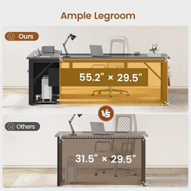 Alt view image 7 of 7 - 71" Executive Desk with Rolling File Cabinet, Large Office Desk with Drawers, L Shaped Computer Desk with Power Outlets, CPU Stand, Pegboard and Storage Shelves, Gray