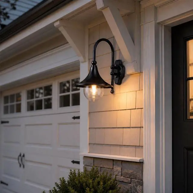 Alt view image 4 of 7 - Outdoor Waterproof Wall Sconce Vintage Gooseneck Porch Wall Lighting Aluminum Acrylic Farmhouse Wall Lamp Black Retro Exterior Barn Light, 18.9 Inch E26/E27 Base