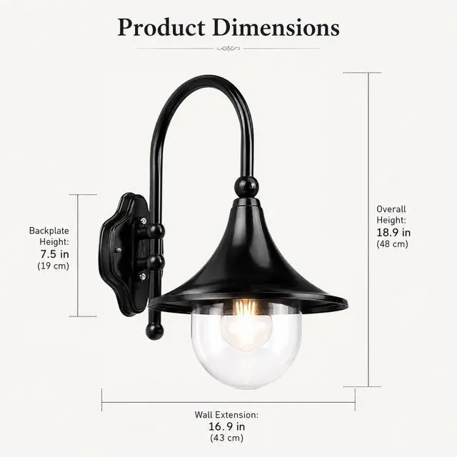 Alt view image 5 of 7 - Outdoor Waterproof Wall Sconce Vintage Gooseneck Porch Wall Lighting Aluminum Acrylic Farmhouse Wall Lamp Black Retro Exterior Barn Light, 18.9 Inch E26/E27 Base