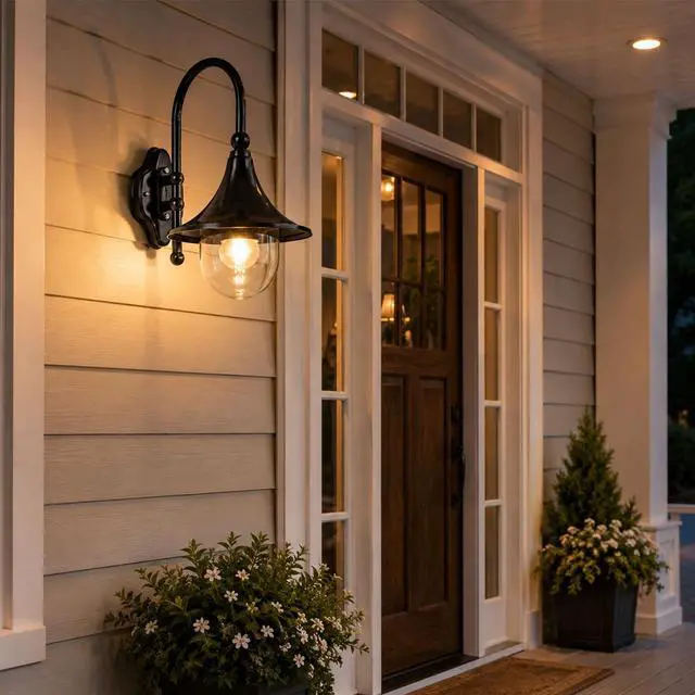 Alt view image 2 of 7 - Outdoor Waterproof Wall Sconce Vintage Gooseneck Porch Wall Lighting Aluminum Acrylic Farmhouse Wall Lamp Black Retro Exterior Barn Light, 18.9 Inch E26/E27 Base