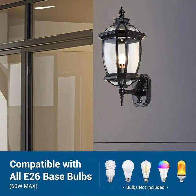 Alt view image 4 of 7 - Vintage Outdoor Wall Lights Aluminum Octagonal Exterior Lighting Fixtures Wall Mount 17" Waterproof Porch Lights with Clear Glass Shade E26 Socket for House Patio Front Door