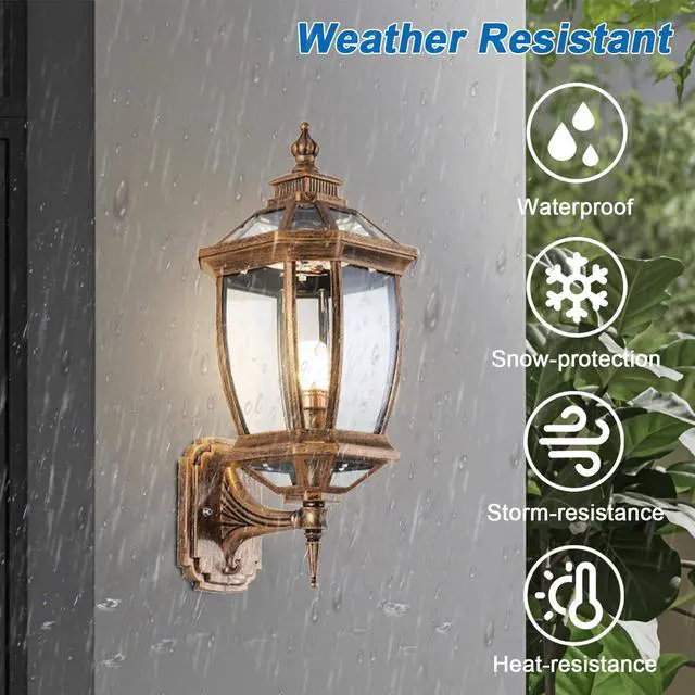 Alt view image 2 of 7 - Vintage Outdoor Wall Lights Aluminum Octagonal Exterior Lighting Fixtures Wall Mount 17" Waterproof Porch Lights with Clear Glass Shade E26 Socket for House Patio Front Door