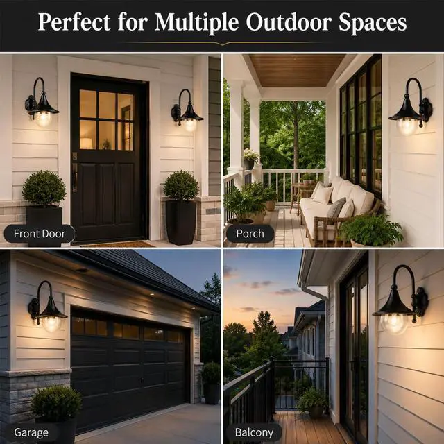 Alt view image 6 of 7 - Outdoor Waterproof Wall Sconce Vintage Gooseneck Porch Wall Lighting Aluminum Acrylic Farmhouse Wall Lamp Black Retro Exterior Barn Light, 18.9 Inch E26/E27 Base