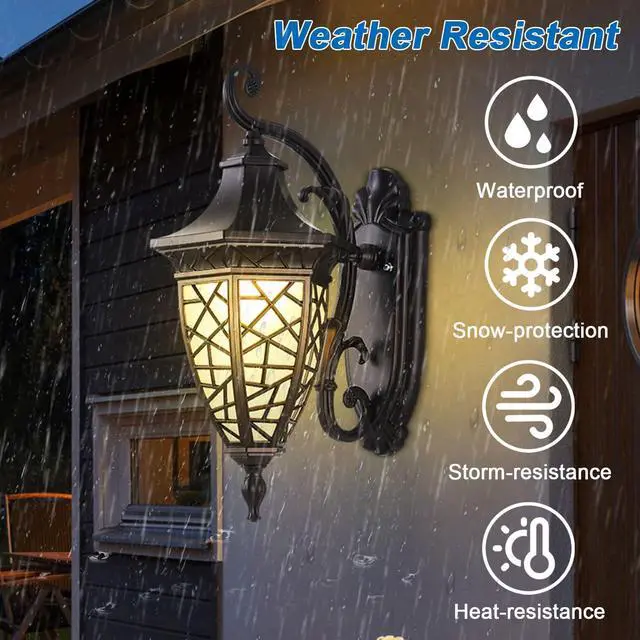 Alt view image 2 of 7 - IP55 Waterproof Outdoor Wall Lanterns, Aluminum 15.7 inch Porch Wall Light, Outside Wall Sconces with Frosted Glass for House Front Door Garage, Retro Vintage Style