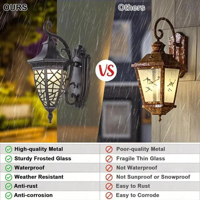 Alt view image 4 of 7 - IP55 Waterproof Outdoor Wall Lanterns, Aluminum 15.7 inch Porch Wall Light, Outside Wall Sconces with Frosted Glass for House Front Door Garage, Retro Vintage Style