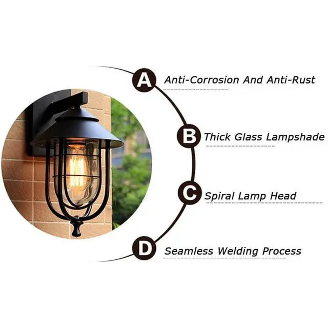 Alt view image 5 of 7 - 14 Inch Vintage Outdoor Wall Lights Iron Black Outdoor Wall Lamp Waterproof Wall Mount Porch Wall Light Industry Retro Farmhouse Wall Sconce for Garage Patio Doorway