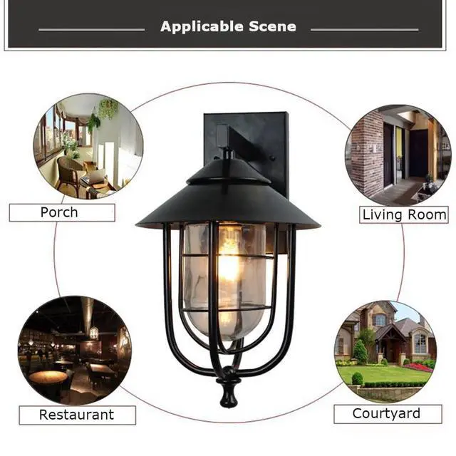 Alt view image 6 of 7 - 14 Inch Vintage Outdoor Wall Lights Iron Black Outdoor Wall Lamp Waterproof Wall Mount Porch Wall Light Industry Retro Farmhouse Wall Sconce for Garage Patio Doorway