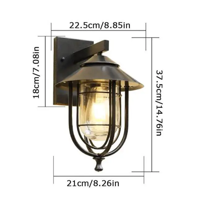Alt view image 7 of 7 - 14 Inch Vintage Outdoor Wall Lights Iron Black Outdoor Wall Lamp Waterproof Wall Mount Porch Wall Light Industry Retro Farmhouse Wall Sconce for Garage Patio Doorway