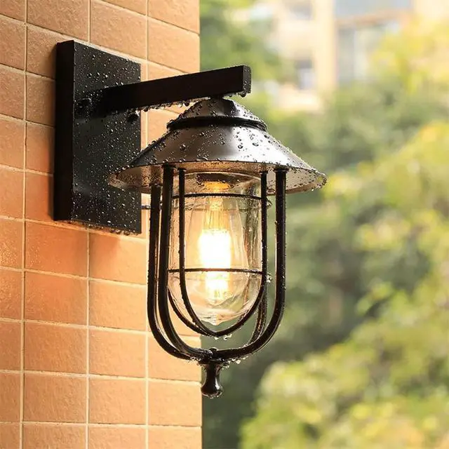 Alt view image 2 of 7 - 14 Inch Vintage Outdoor Wall Lights Iron Black Outdoor Wall Lamp Waterproof Wall Mount Porch Wall Light Industry Retro Farmhouse Wall Sconce for Garage Patio Doorway