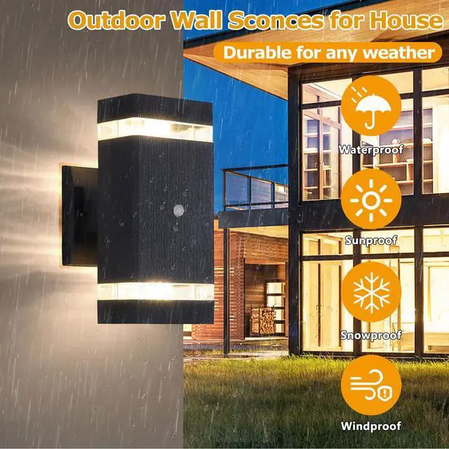 Alt view image 2 of 7 - Dusk to Dawn Outdoor Wall Lights, 3000K Warm White Exterior Light Fixture IP65 Waterproof Aluminum Outdoor Wall Sconce Up and Down Outdoor Lights for House Porch Garage, 2 Pack