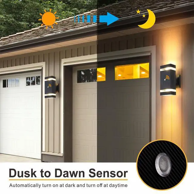 Alt view image 3 of 7 - Dusk to Dawn Outdoor Wall Lights, 3000K Warm White Exterior Light Fixture IP65 Waterproof Aluminum Outdoor Wall Sconce Up and Down Outdoor Lights for House Porch Garage, 2 Pack