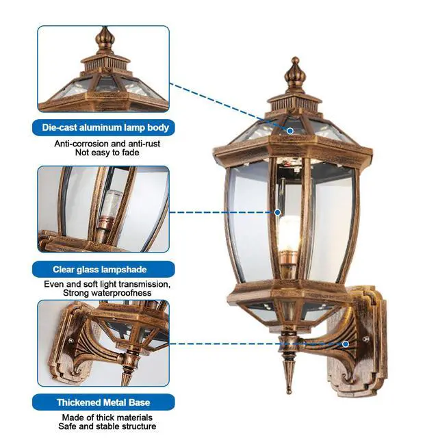 Alt view image 6 of 7 - Vintage Outdoor Wall Lights Aluminum Octagonal Exterior Lighting Fixtures Wall Mount 17" Waterproof Porch Lights with Clear Glass Shade E26 Socket for House Patio Front Door