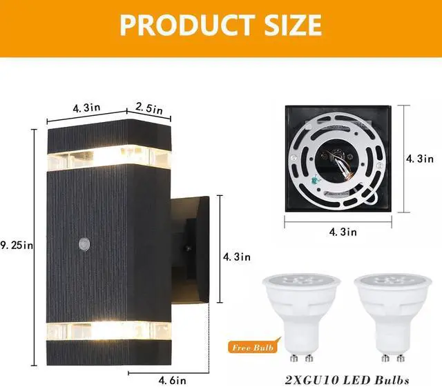 Alt view image 5 of 7 - Dusk to Dawn Outdoor Wall Lights, 3000K Warm White Exterior Light Fixture IP65 Waterproof Aluminum Outdoor Wall Sconce Up and Down Outdoor Lights for House Porch Garage, 2 Pack