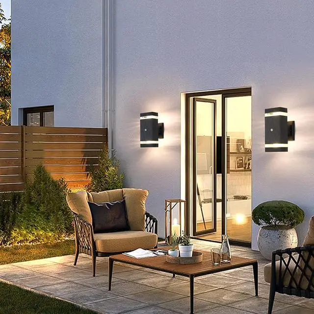 Alt view image 6 of 7 - Dusk to Dawn Outdoor Wall Lights, 3000K Warm White Exterior Light Fixture IP65 Waterproof Aluminum Outdoor Wall Sconce Up and Down Outdoor Lights for House Porch Garage, 2 Pack