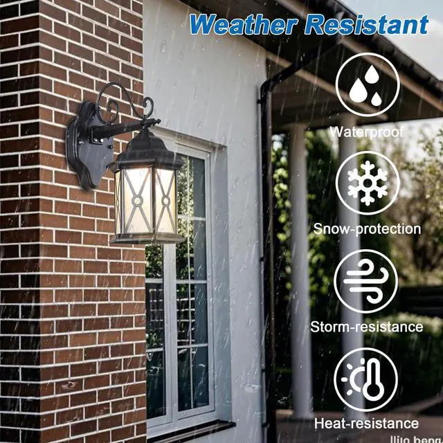 Alt view image 3 of 7 - Exterior Wall Sconce IP54 Waterproof Outdoor Wall Lantern Porch Light with Glass Shade & E26 Socket Aluminum Anti-Rust Outdoor Light Fixture for Garage Backyard