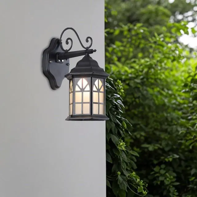 Alt view image 3 of 7 - Outdoor Wall Light Fixtures Exterior Waterproof Porch Lights Aluminum Retro Outdoor Wall Sconce with Soft Light Glass E26 Socket for House Doorway Garage