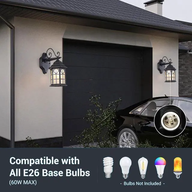 Alt view image 5 of 7 - Outdoor Wall Light Fixtures Exterior Waterproof Porch Lights Aluminum Retro Outdoor Wall Sconce with Soft Light Glass E26 Socket for House Doorway Garage