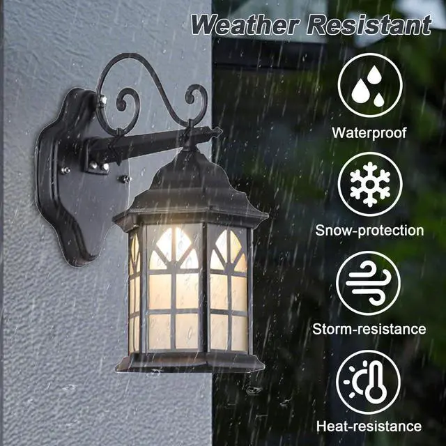 Alt view image 2 of 7 - Outdoor Wall Light Fixtures Exterior Waterproof Porch Lights Aluminum Retro Outdoor Wall Sconce with Soft Light Glass E26 Socket for House Doorway Garage