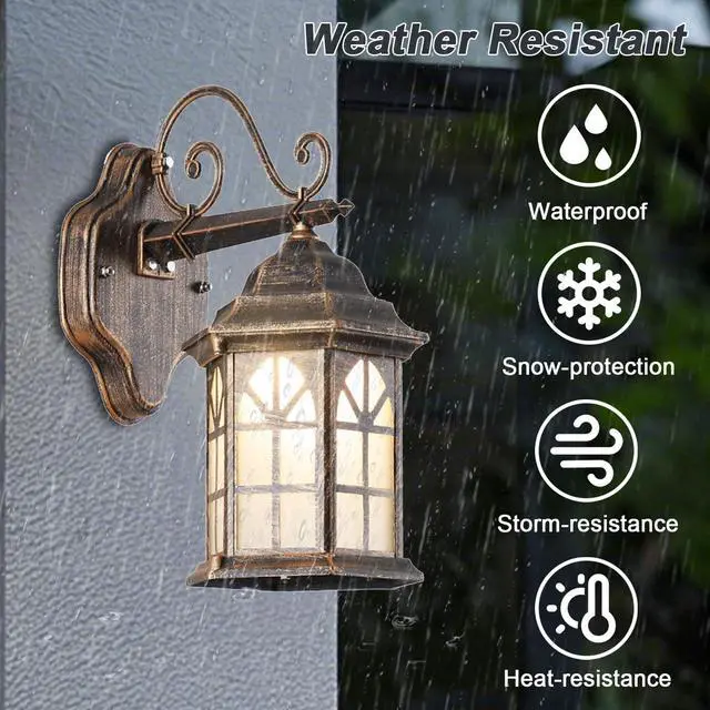 Alt view image 2 of 7 - Outdoor Wall Light Fixtures Exterior Waterproof Porch Lights Aluminum Retro Outdoor Wall Sconce with Soft Light Glass E26 Socket for House Doorway Garage