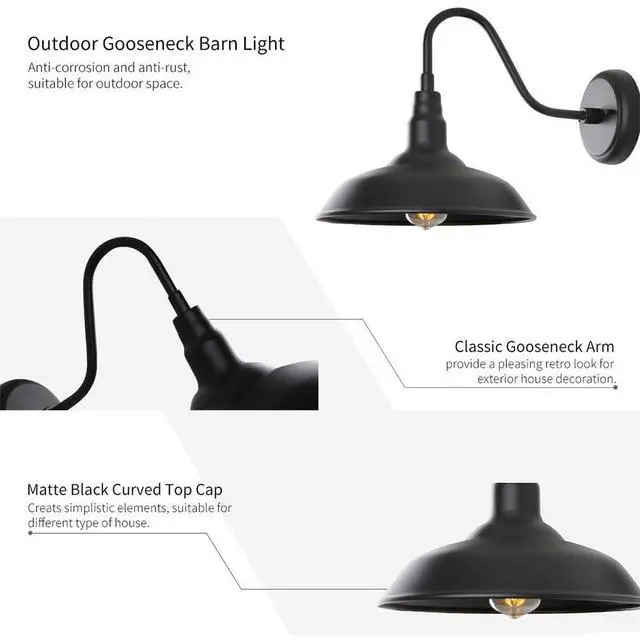 Alt view image 6 of 7 - 20 Inch Large Porch Outdoor Wall Sconce Waterproof Wall Mount Vintage Wall Lights Black Gooseneck Exterior Barn Light Farmhouse Retro Nostalgia Garage Patio Lighting Luminaire