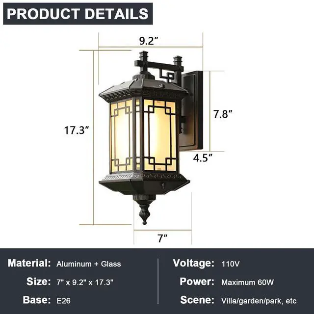 Alt view image 7 of 7 - Exterior Waterproof Outdoor Wall Lights 17.3" Aluminum Porch Sconces Industrial Anti-Rust Matte Black Outside Lantern for Entryway Garage Patio