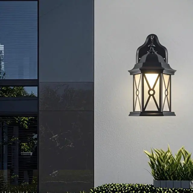 Alt view image 6 of 7 - Exterior Wall Sconce IP54 Waterproof Outdoor Wall Lantern Porch Light with Glass Shade & E26 Socket Aluminum Anti-Rust Outdoor Light Fixture for Garage Backyard