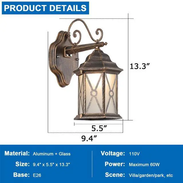 Alt view image 2 of 7 - Exterior Wall Sconce IP54 Waterproof Outdoor Wall Lantern Porch Light with Glass Shade & E26 Socket Aluminum Anti-Rust Outdoor Light Fixture for Garage Backyard