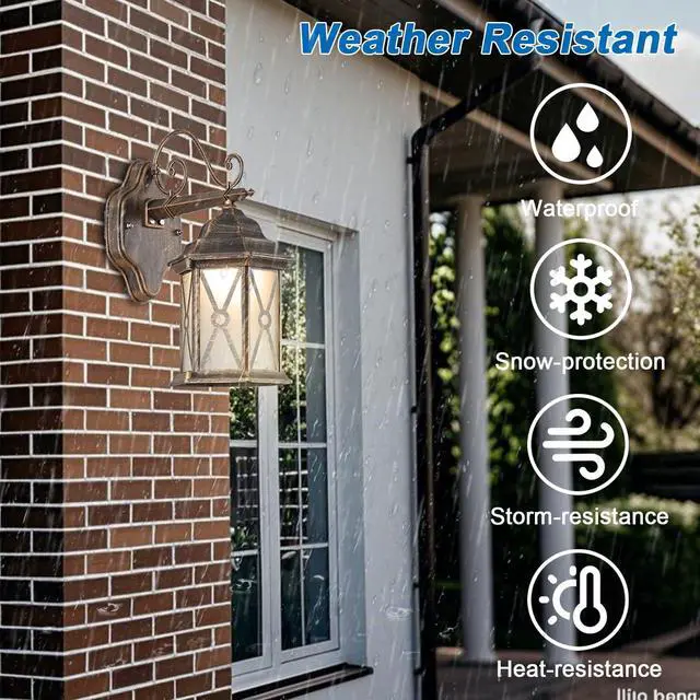 Alt view image 3 of 7 - Exterior Wall Sconce IP54 Waterproof Outdoor Wall Lantern Porch Light with Glass Shade & E26 Socket Aluminum Anti-Rust Outdoor Light Fixture for Garage Backyard