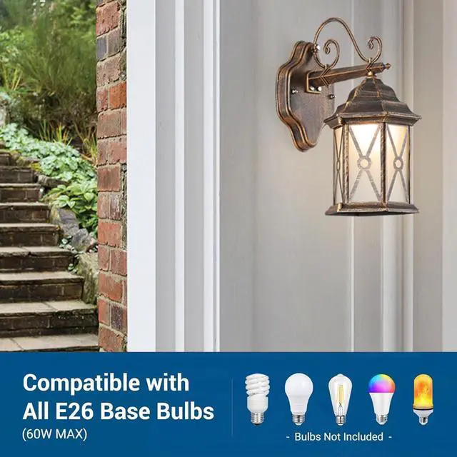 Alt view image 5 of 7 - Exterior Wall Sconce IP54 Waterproof Outdoor Wall Lantern Porch Light with Glass Shade & E26 Socket Aluminum Anti-Rust Outdoor Light Fixture for Garage Backyard