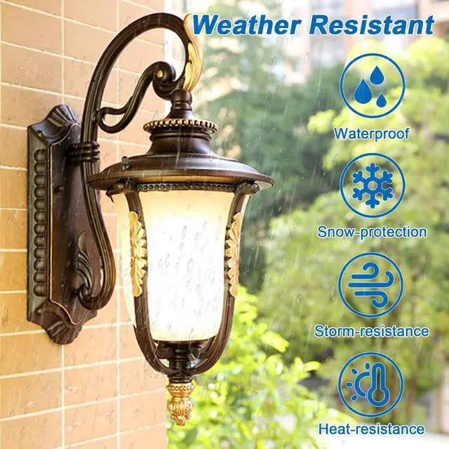 Alt view image 3 of 7 - 18.1" Retro Outdoor Wall Lights Coffee Waterproof Exterior Wall Lantern European Style Anti-Rust Aluminum Porch Light for Porch House Garage