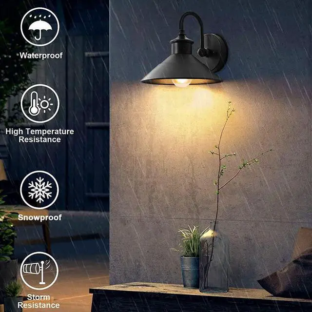 Alt view image 4 of 7 - Outdoor Barn Light Farmhouse Vintage Gooseneck Wall Sconce Exterior Waterproof Porch Wall Light Fixtures 9.44 Inch Wall Mount Outdoor Wall Lamp. Black, E26/E27 Base