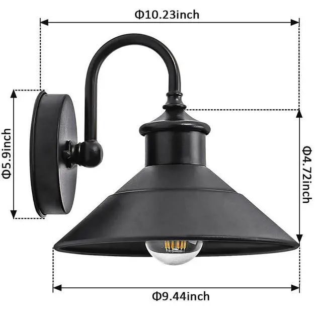 Alt view image 7 of 7 - Outdoor Barn Light Farmhouse Vintage Gooseneck Wall Sconce Exterior Waterproof Porch Wall Light Fixtures 9.44 Inch Wall Mount Outdoor Wall Lamp. Black, E26/E27 Base